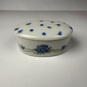 Vintage 1980 Enesco Petite Fleurs de‎ Paris Porcelain Trinket Box Blue Flowers